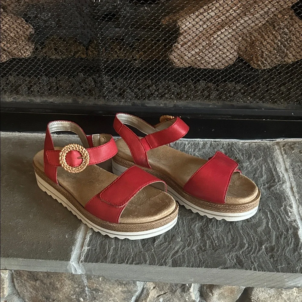 Remonte - Orange Women's Sandals with Tan Accents - Picture 1 of 7